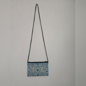 Elegant Blue Patterned Crossbody Bag
